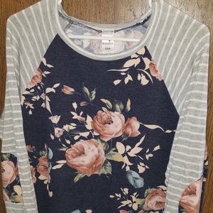 Floral print & stripe long sleeve tee